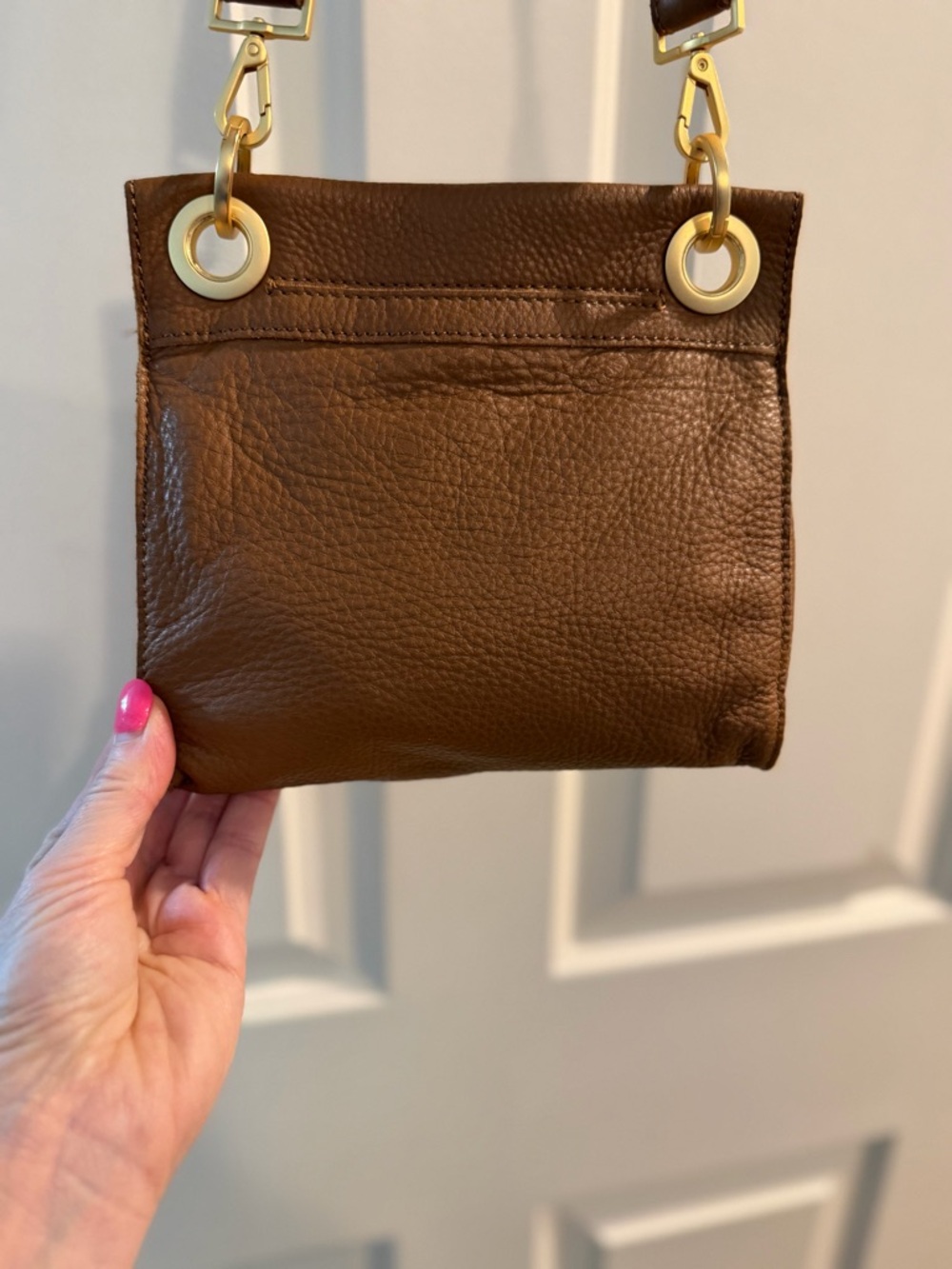 Hammitt Brown Pebbled Leather Crossbody with Red Zip and Brushed Gold hardware - Picture 3 of 10